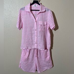 Frankie's Bikinis Pink Checkered Linen Shorts  Set